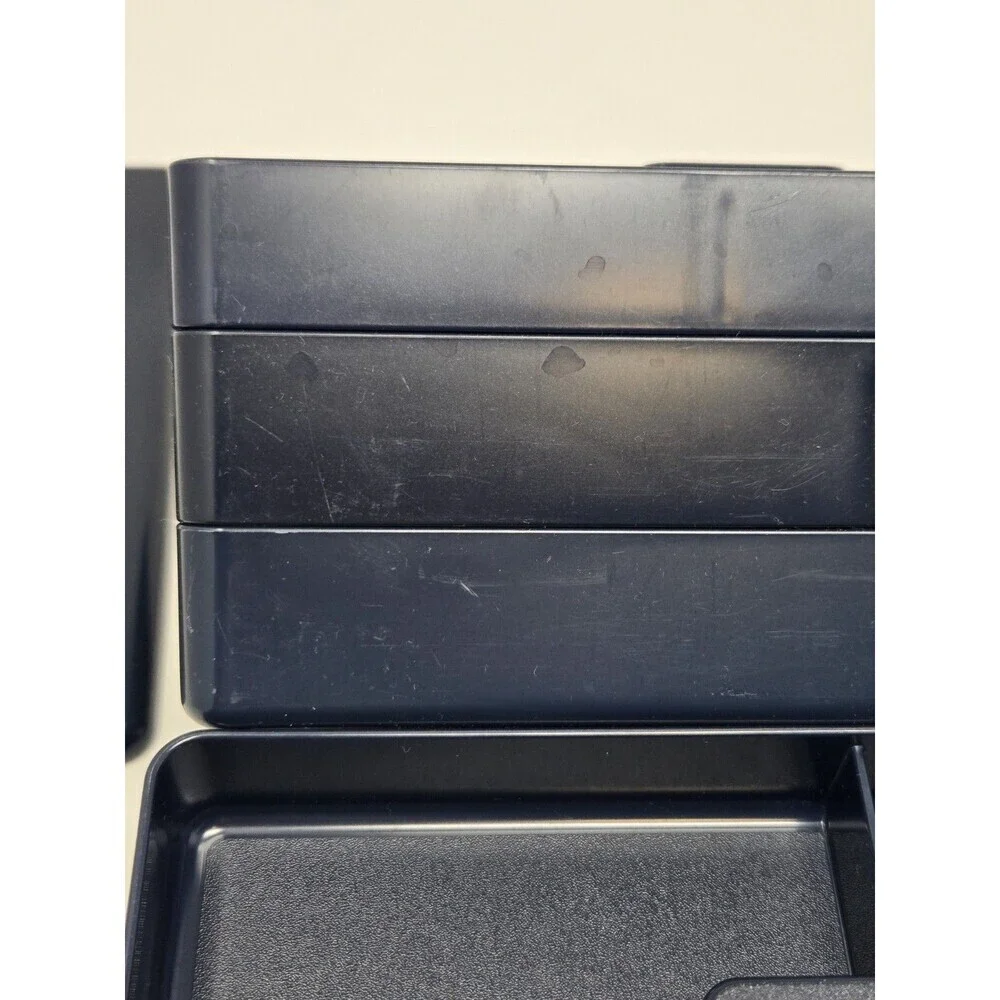 VINTAGE TUPPERWARE 4 PIECE STACKABLE JEWELRY DESK ORGANIZER NAVY BLUE SET OF 2
